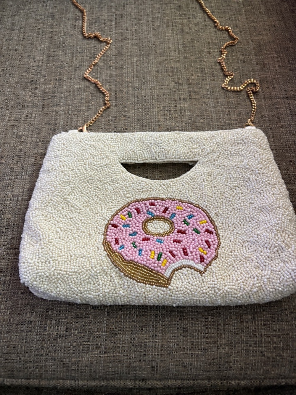 Others Follow Cream Beaded Crossbody with Pink Donut Applique